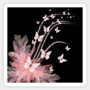 Pink Flower Butterflies illustration Sticker